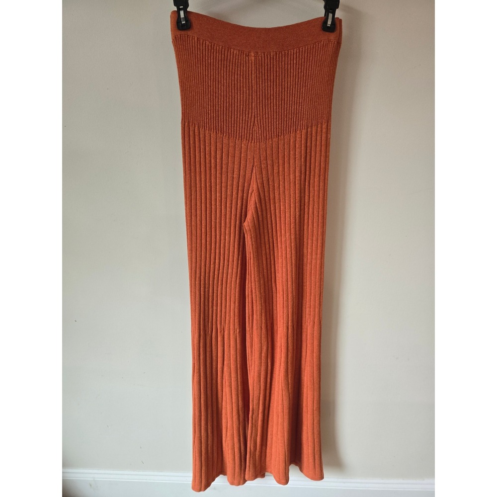 Free People Womens Ribbed Wide Leg Knit Pants Burnt Orange Rust High Rise Small - Picture 2 of 6
